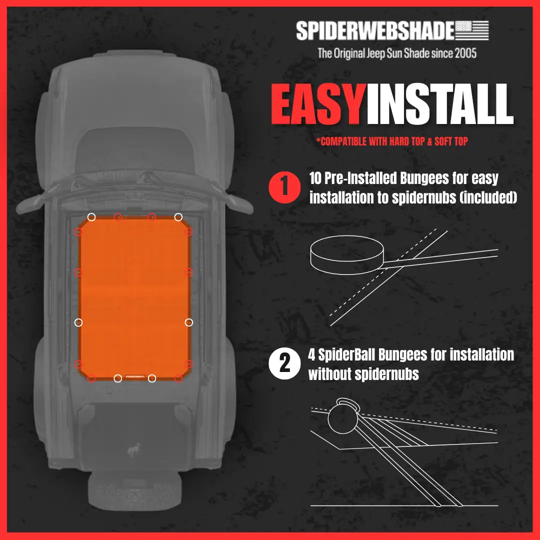 Sun shade SpiderWebShade for Ford Bronco 2021–2026; solid orange shade top installed in cargo area