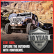 Sun Shade Ford Bronco (2021–2026) by SpiderWebShade; solid color top with 10-year warranty badge; two off-road SUVs