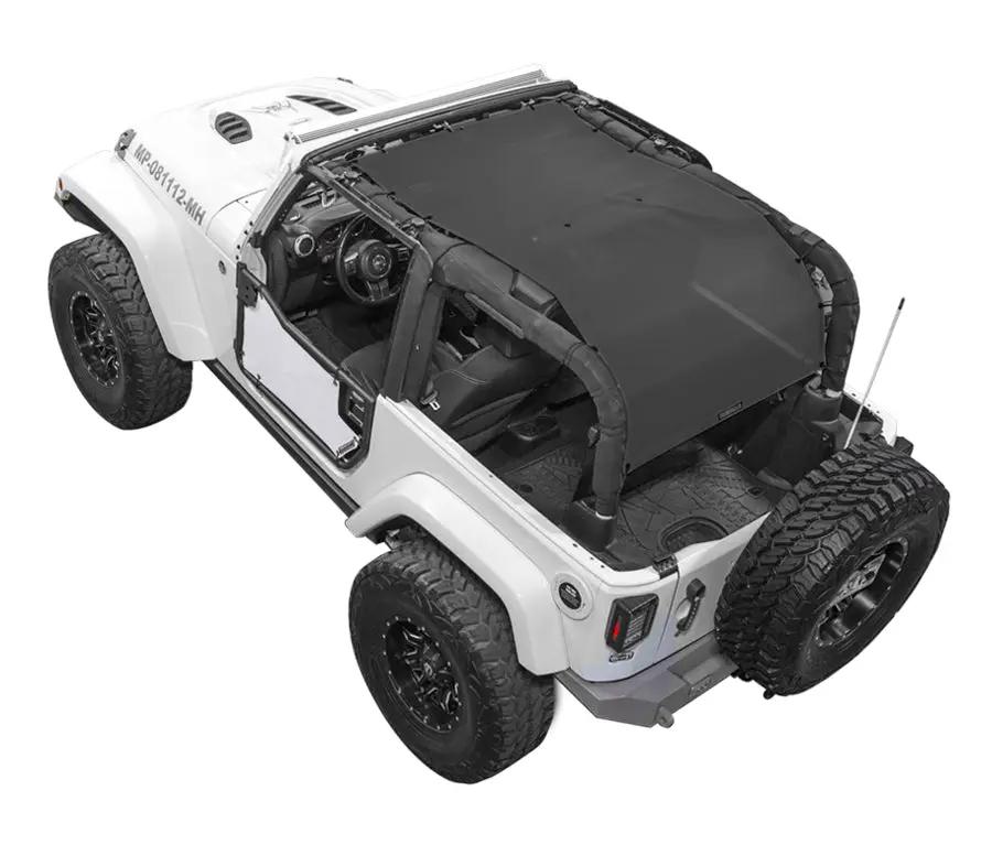 Sun shade for Jeep Wrangler JK 2-Door, SpiderWebShade solid black shade top (2007–2017).