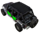 Sun Shade for Jeep Wrangler JKU 4-Door by SpiderWebShade; solid lime green door panels with black roof shade.