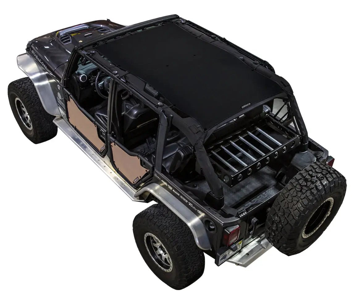 SpiderWebShade sun shade for Jeep Wrangler JKU 4-Door, black fabric top