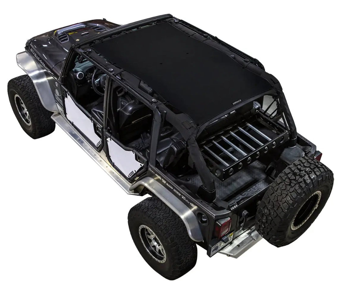 Sun shade SpiderWebShade for Jeep Wrangler JKU 4-Door, solid black shade top