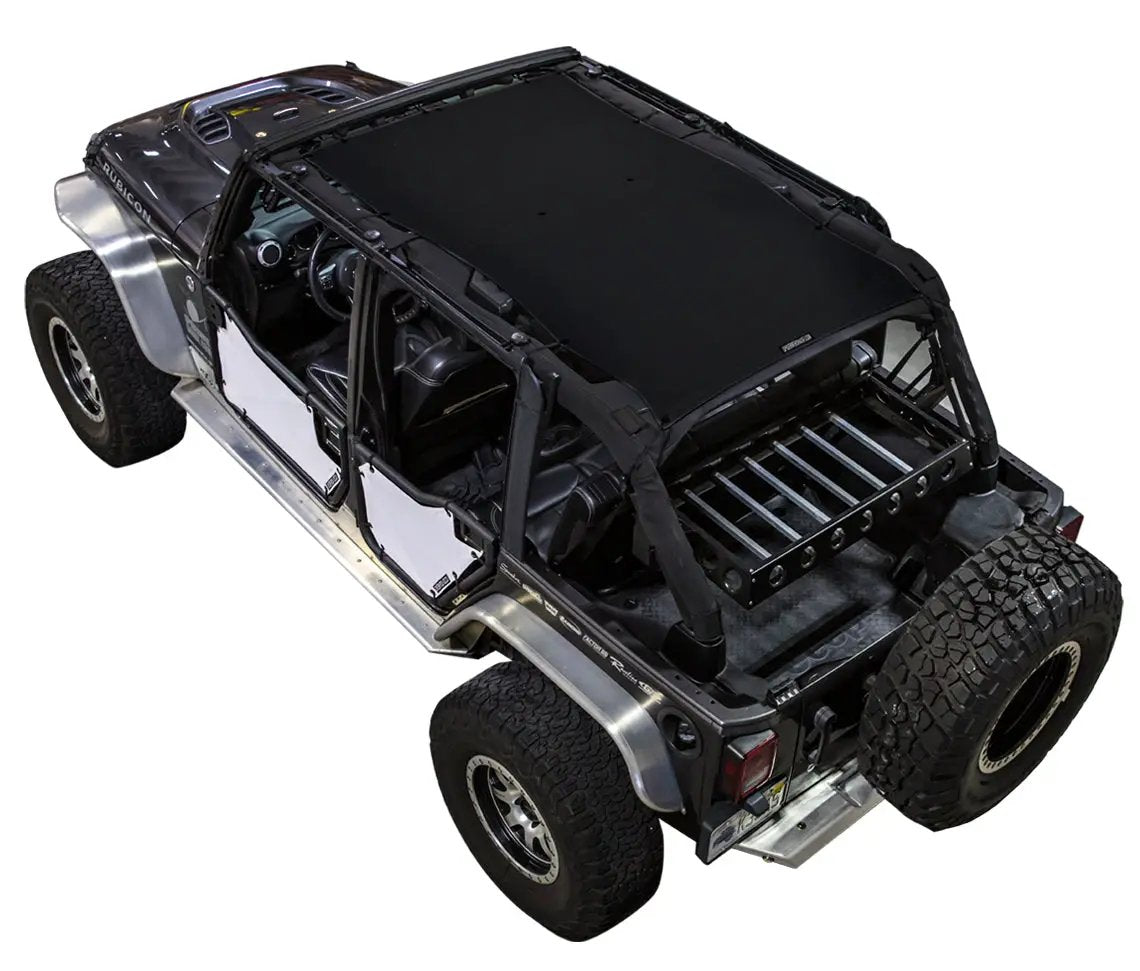 Sun shade SpiderWebShade for Jeep Wrangler JKU 4-Door, solid black shade top