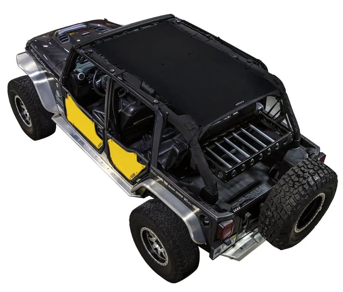 SPIDERWEBSHADE Sunshade for Jeep Wrangler JKU 4-Door, black solid shade top