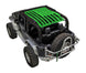 SpiderWebShade sun shade for Jeep Wrangler JK 2-Door, bright green printed top with black stars and stripes