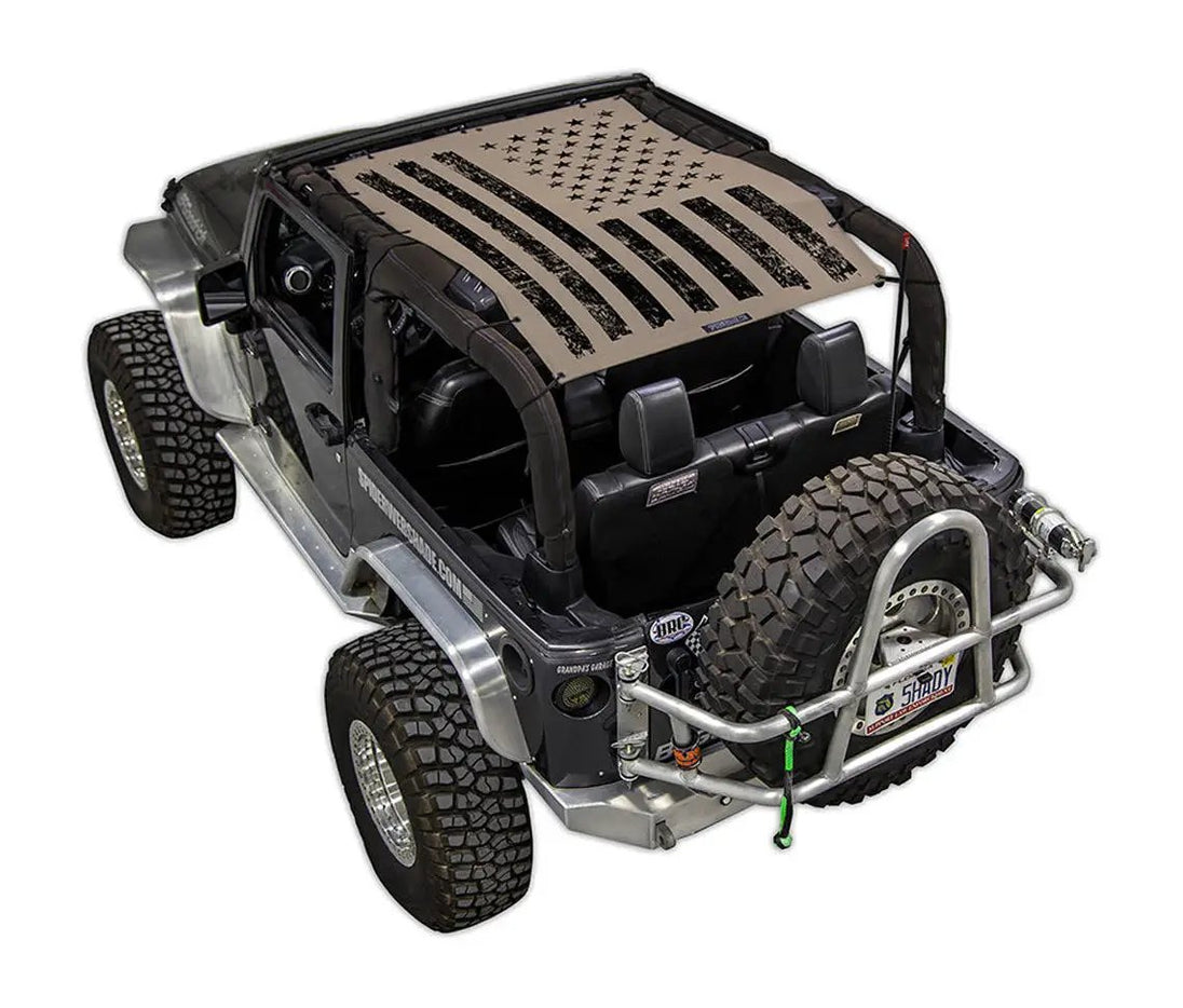 Sun Shade for Jeep Wrangler JK 2-Door by SPIDERWEBSHADE, tan printed shade top