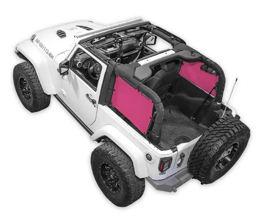 Sun Shade for Jeep Wrangler JK 2-Door by SPIDERWEBSHADE, pink solid color shade top (2007–2017)