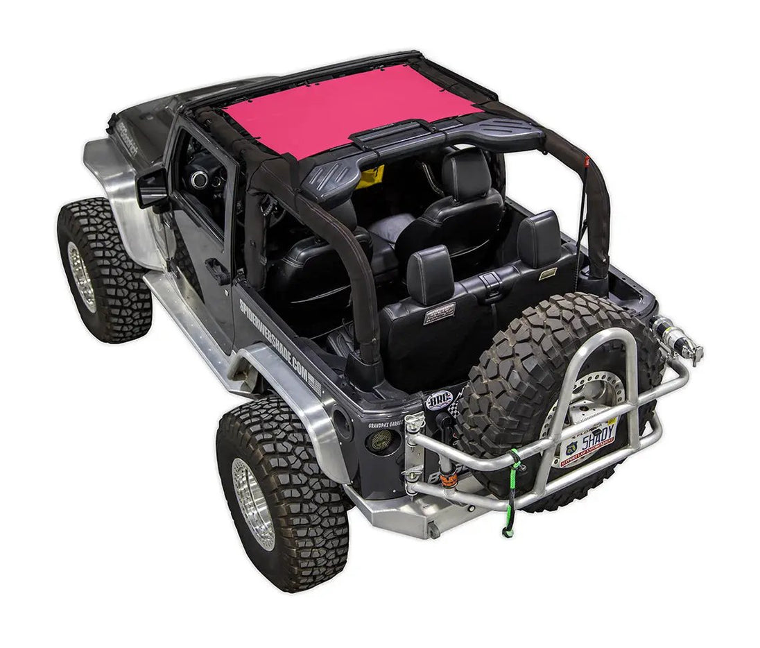 Sun Shade for Jeep Wrangler JK 2-Door by SpiderWebShade in magenta solid color.