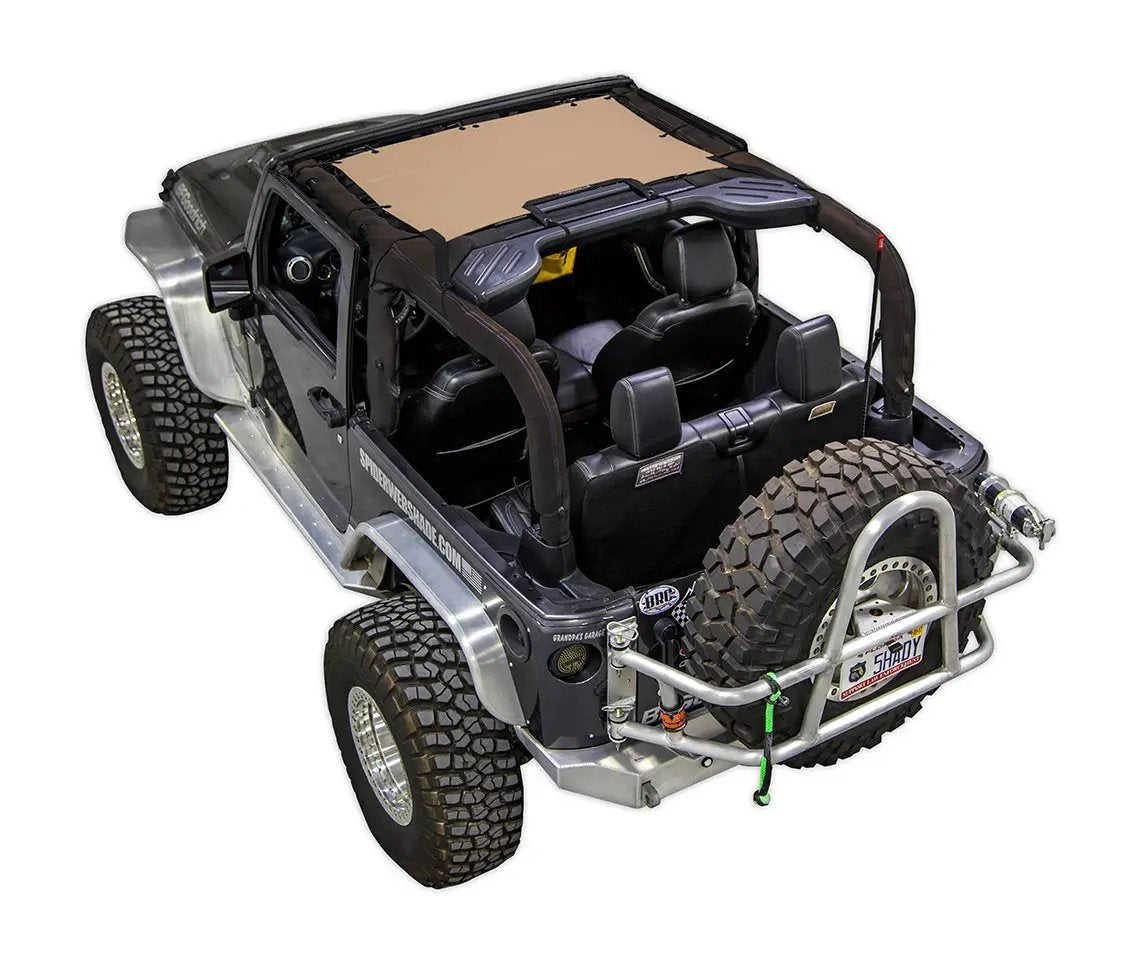 Sun Shade for Jeep Wrangler JK 2-Door by SpiderWebShade, tan solid-color shade top