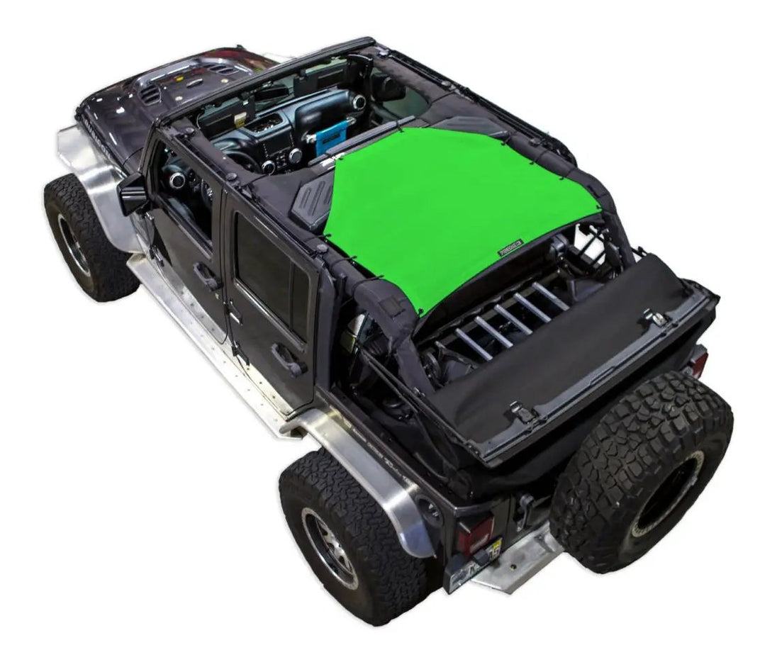 Sunshade for Jeep Wrangler JKU 4-Door by SPIDERWEBSHADE; solid green shade top