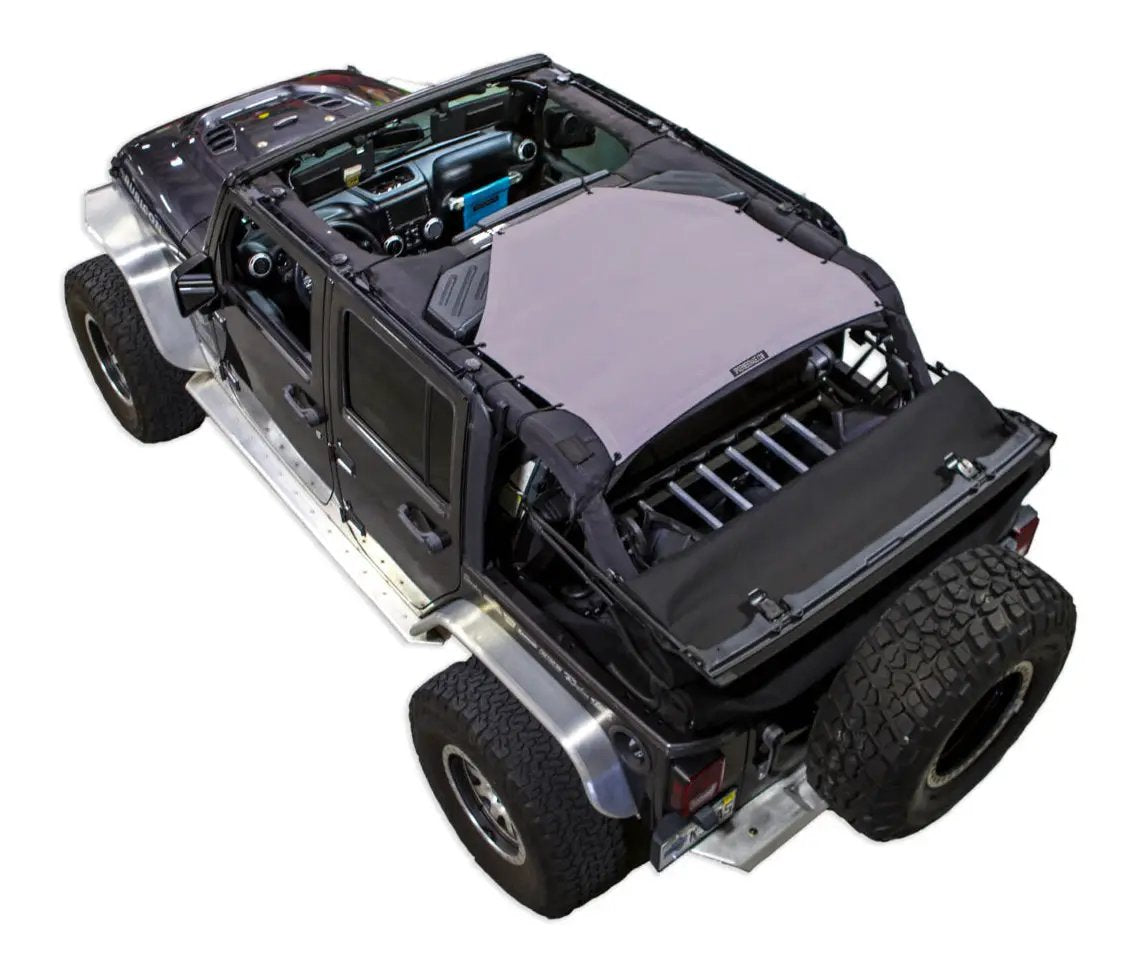 Sun shade for Jeep Wrangler JKU 4-Door by SpiderWebShade, solid gray shade top