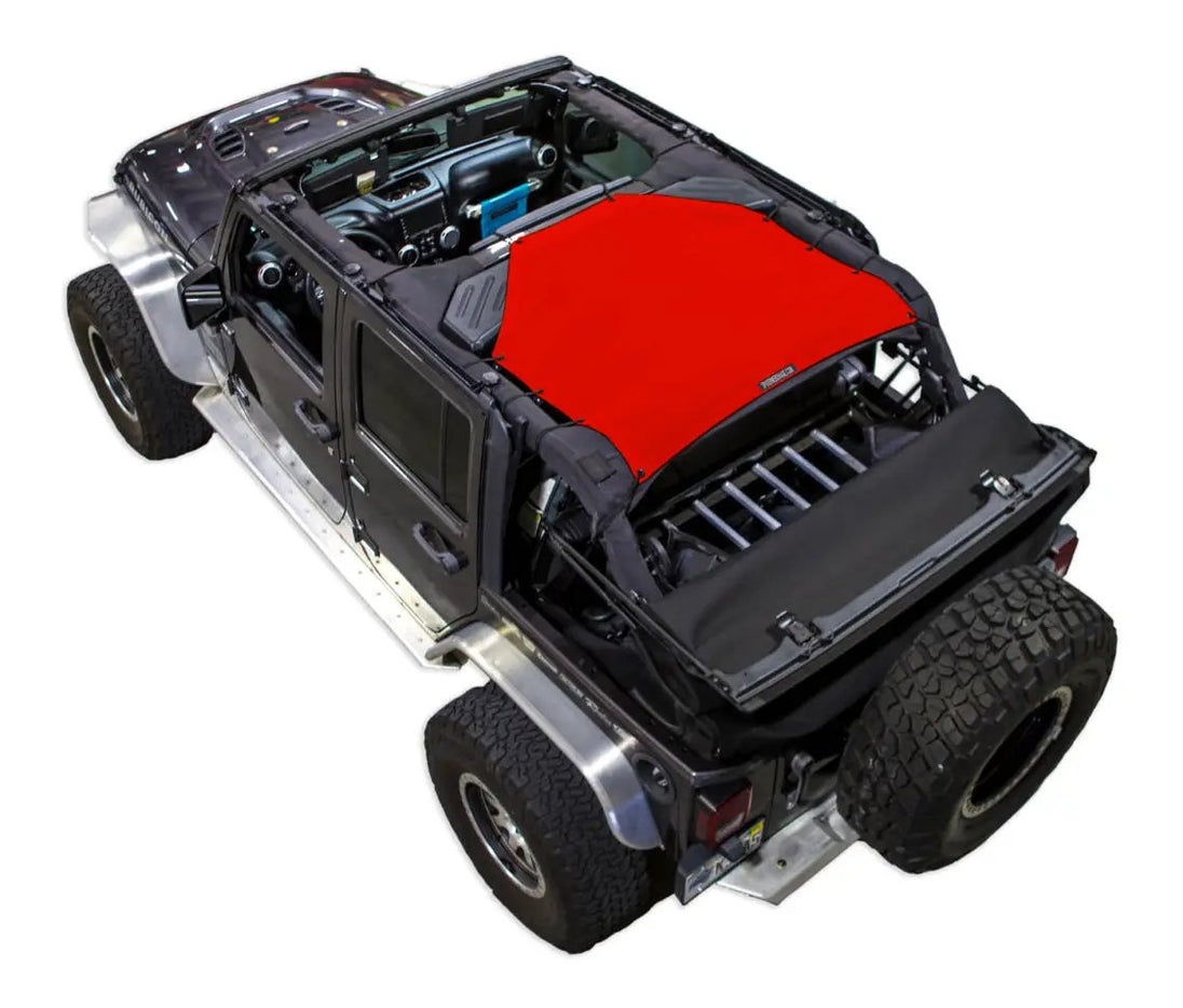 Sun shade for Jeep Wrangler JKU 4-Door by SPIDERWEBSHADE, solid red shade top