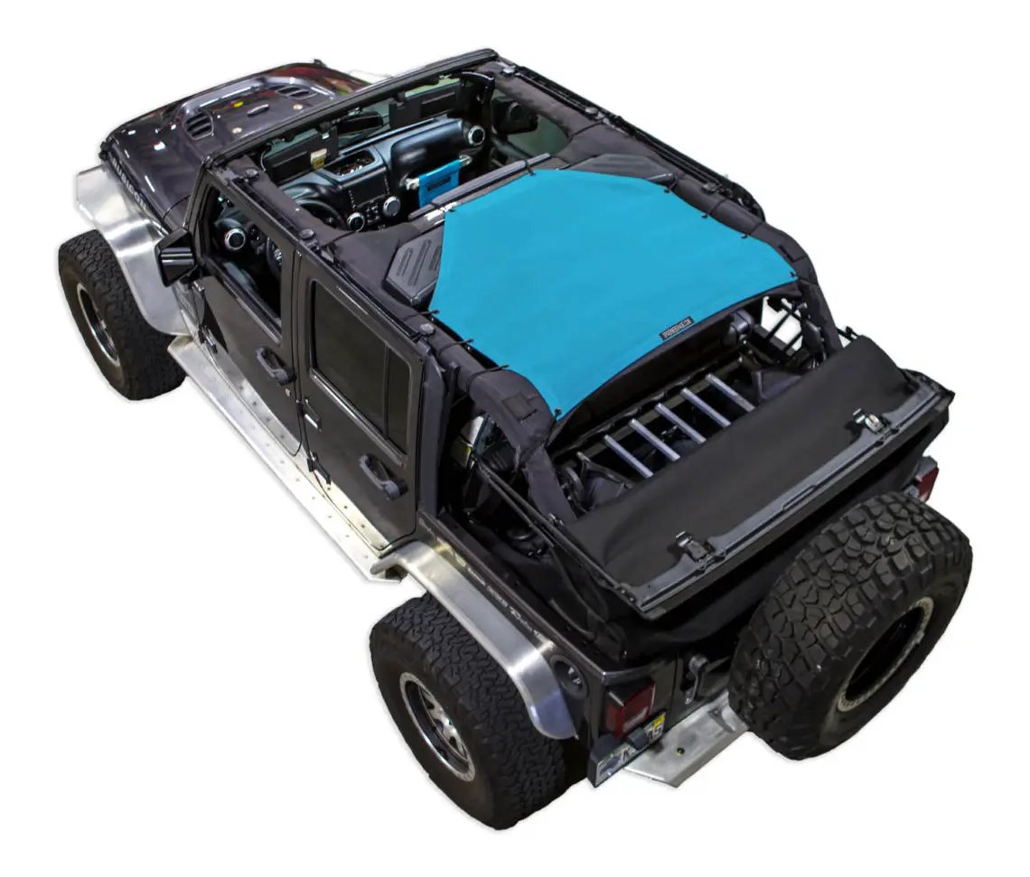 Sun Shade for Jeep Wrangler JKU 4-Door by SPIDERWEBSHADE, solid blue shade top