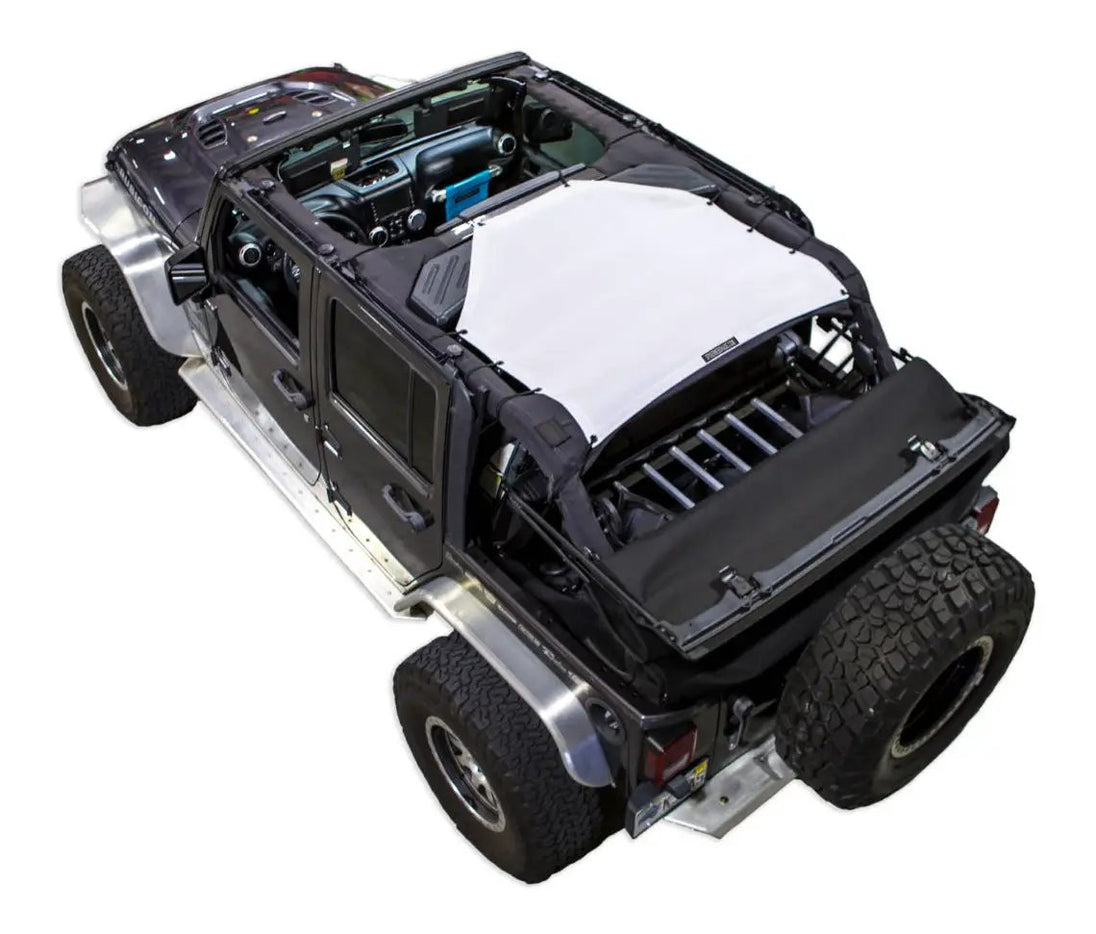 SpiderWebShade sun shade for Jeep Wrangler JKU 4-Door, white shade top