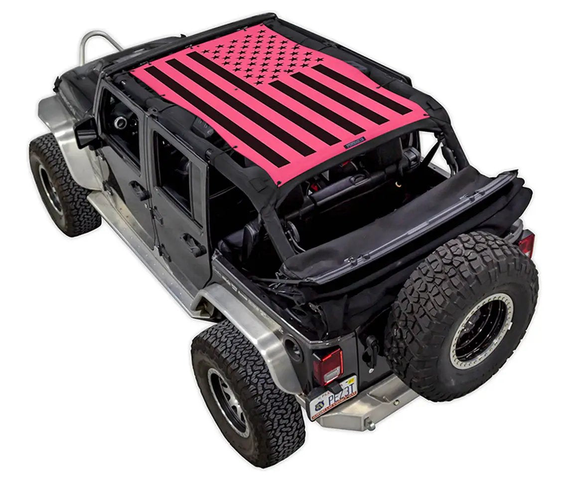 SPIDERWEBSHADE sun shade for Jeep Wrangler JKU 4-Door, pink and black flag-style top