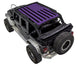 SpiderWebShade sun shade for Jeep Wrangler JKU 4-Door, stock printed top with purple flag design.