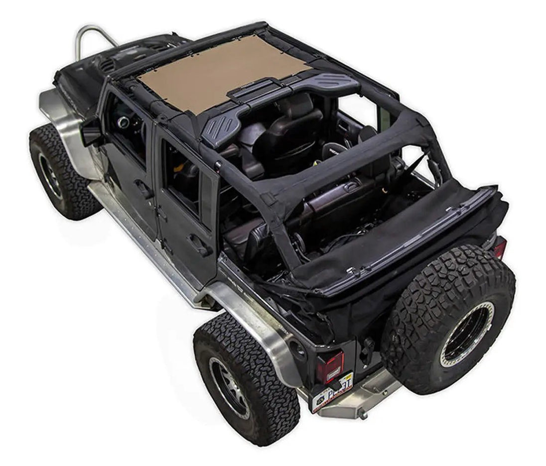 Sun shade for Jeep Wrangler JKU 4-Door by SPIDERWEBSHADE, solid tan shade top