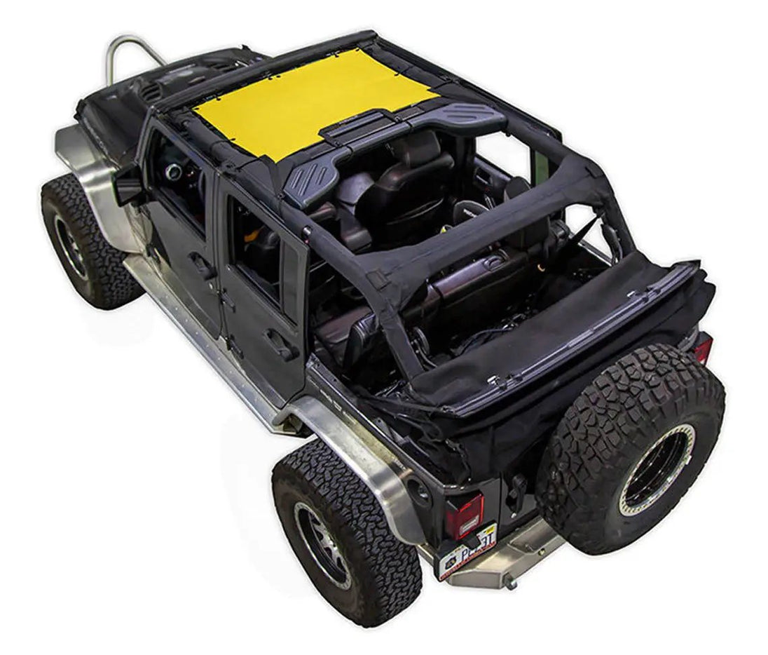 Sun shade for Jeep Wrangler JKU 4-Door by SpiderWebShade with yellow solid color top panel