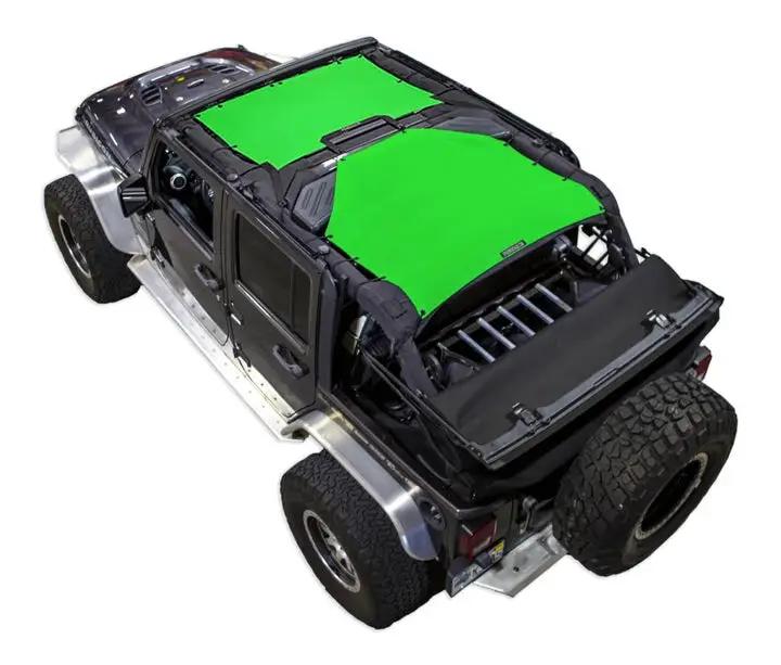 Sun shade for Jeep Wrangler JKU 4-Door by SPIDERWEBSHADE, lime green solid color top.