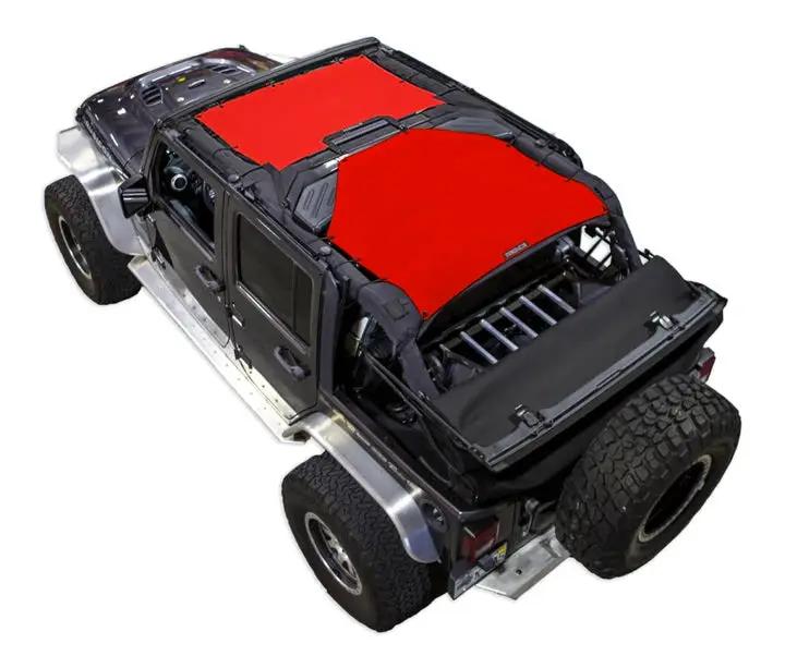 Sun shade for Jeep Wrangler JKU 4-Door by SPIDERWEBSHADE, solid red color top (2007–2017)