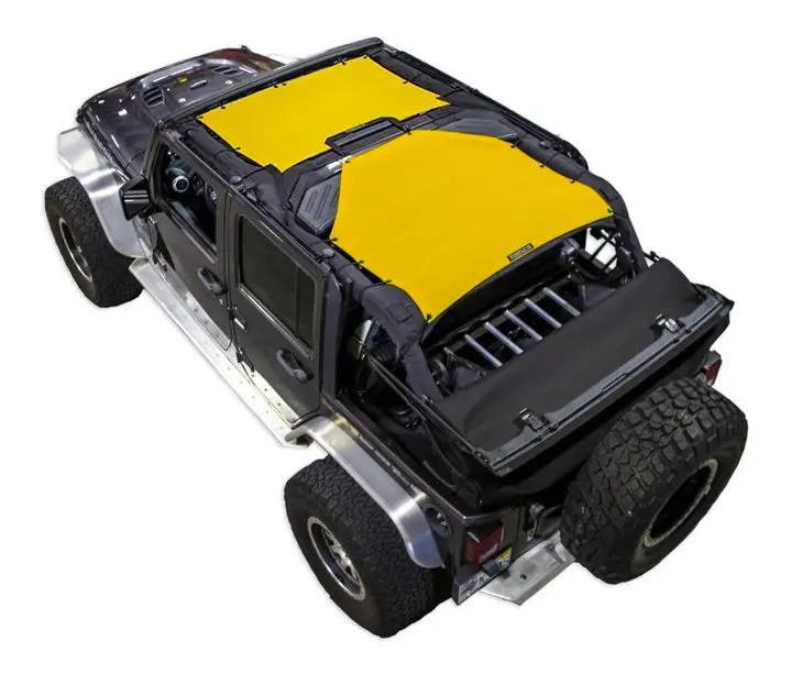 Sunshade for Jeep Wrangler JKU 4-Door by SpiderWebShade, solid yellow shade top (2007–2017)
