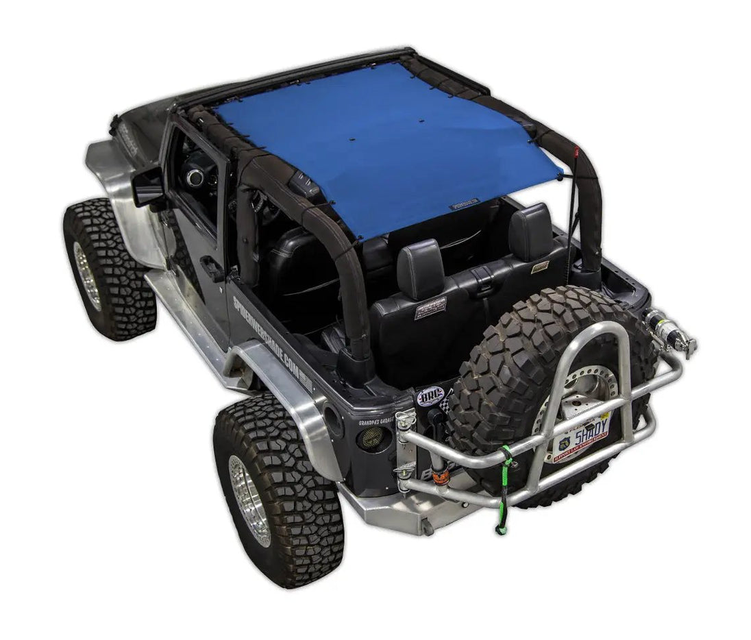 Sun Shade for Jeep Wrangler JK 2-Door (2007–2017), solid blue shade top by SpiderWebShade