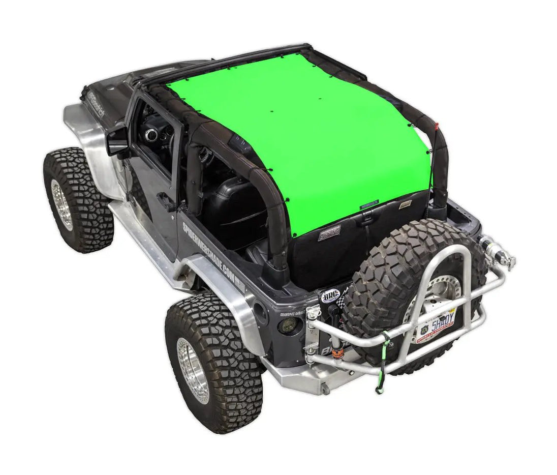 Sun shade for Jeep Wrangler JK 2-Door by SpiderWebShade; solid bright green top