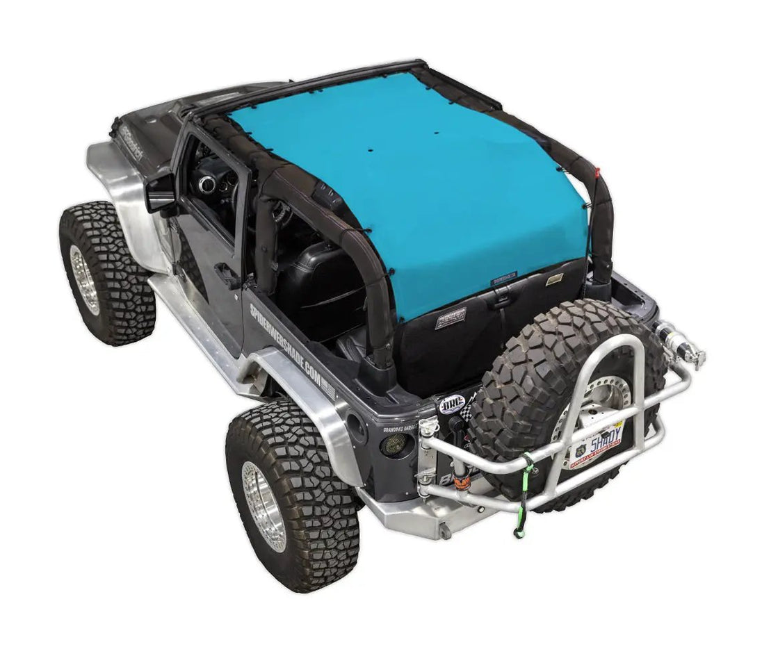 Sun shade for Jeep Wrangler JK 2-Door by SPIDERWEBSHADE, turquoise solid color top