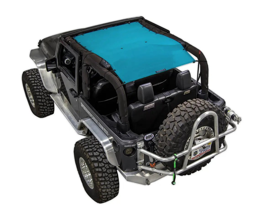 Sun shade top for Jeep Wrangler JK 2-Door by SpiderWebShade, turquoise solid color
