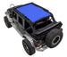 Sun shade top for Jeep Wrangler JKU 4-Door by SpiderWebShade, solid blue fabric.