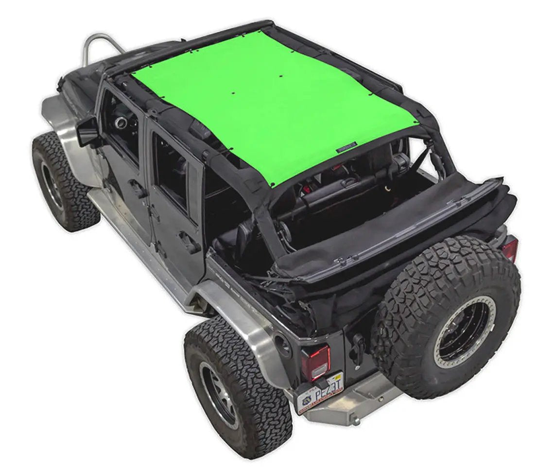 Sun shade top SPIDERWEBSHADE in bright green on a 2007-2017 Jeep Wrangler JKU 4-door