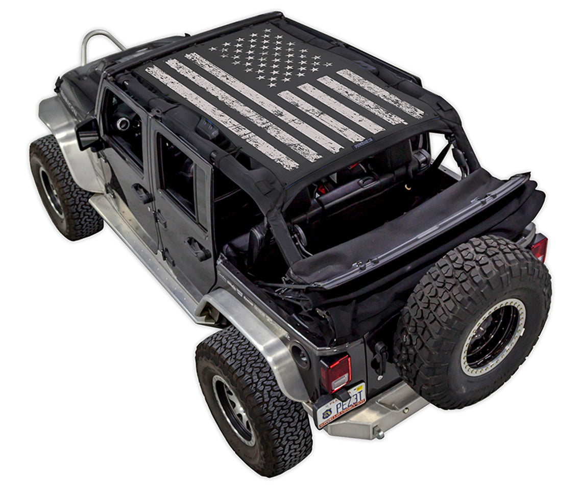 SpiderWebShade Sun Shade for Jeep Wrangler JKU 4-Door, American flag print top