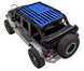 SpiderWebShade sun shade top for Jeep Wrangler JKU 4-Door, blue flag-print design.