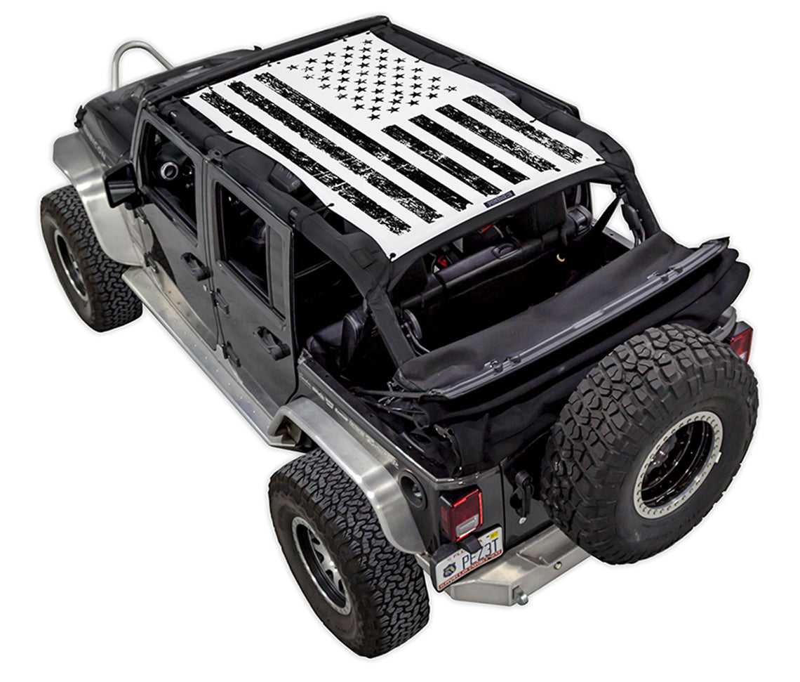 Sun shade for Jeep Wrangler JKU 4-Door with white American flag print