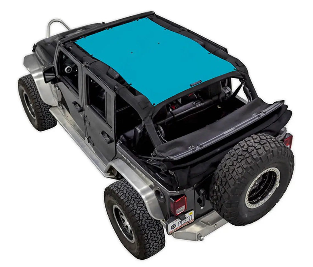 SPIDERWEBSHADE Sunshade for Jeep Wrangler JKU 4-Door; turquoise solid shade top
