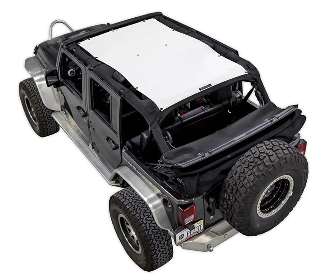 Sun shade for Jeep Wrangler JKU 4-Door by SpiderWebShade, solid white shade top