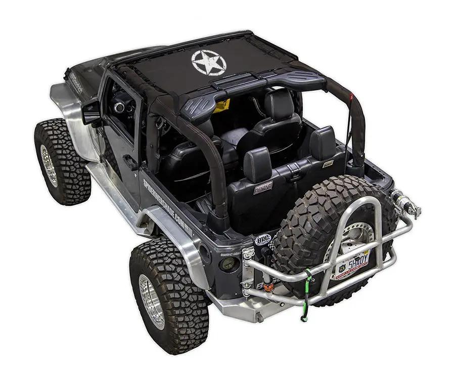 SpiderWebShade sun shade top for Jeep Wrangler JK 2-Door; black with white star logo