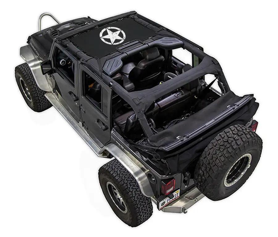 Sun Shade for Jeep Wrangler JKU 4-Door SPIDERWEBSHADE black stock-printed top with white logo