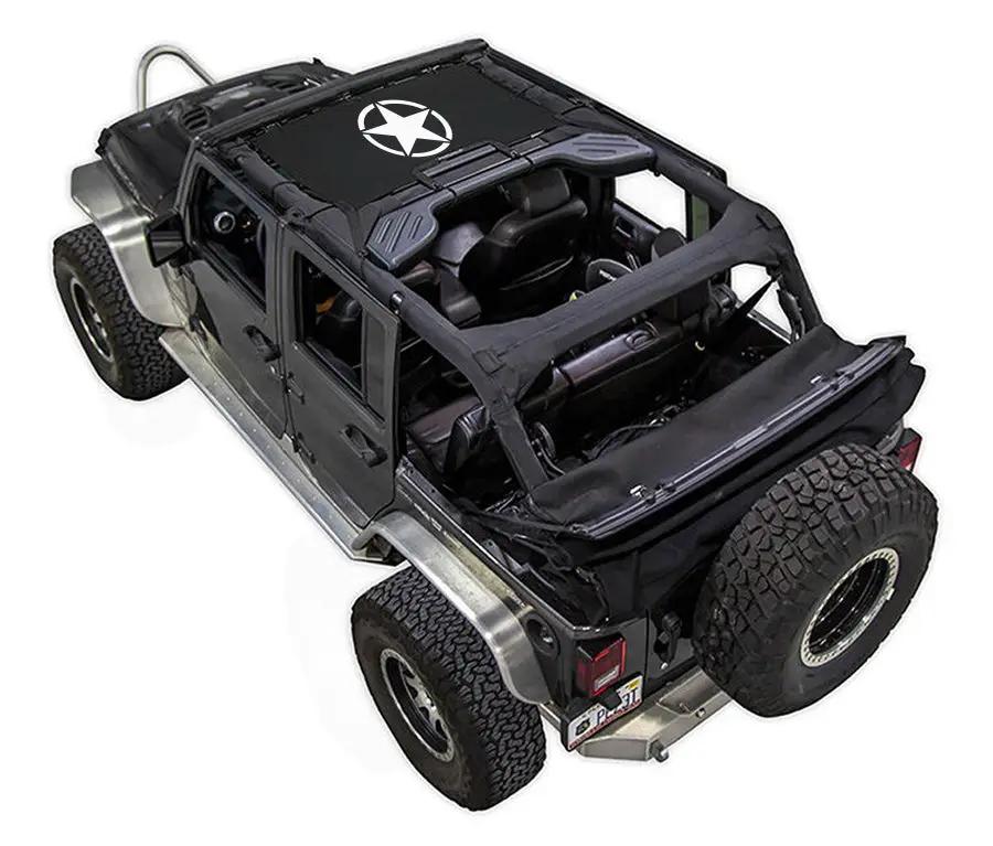 Sun shade top for Jeep Wrangler JKU 4-Door by SpiderWebShade, black stock printed design