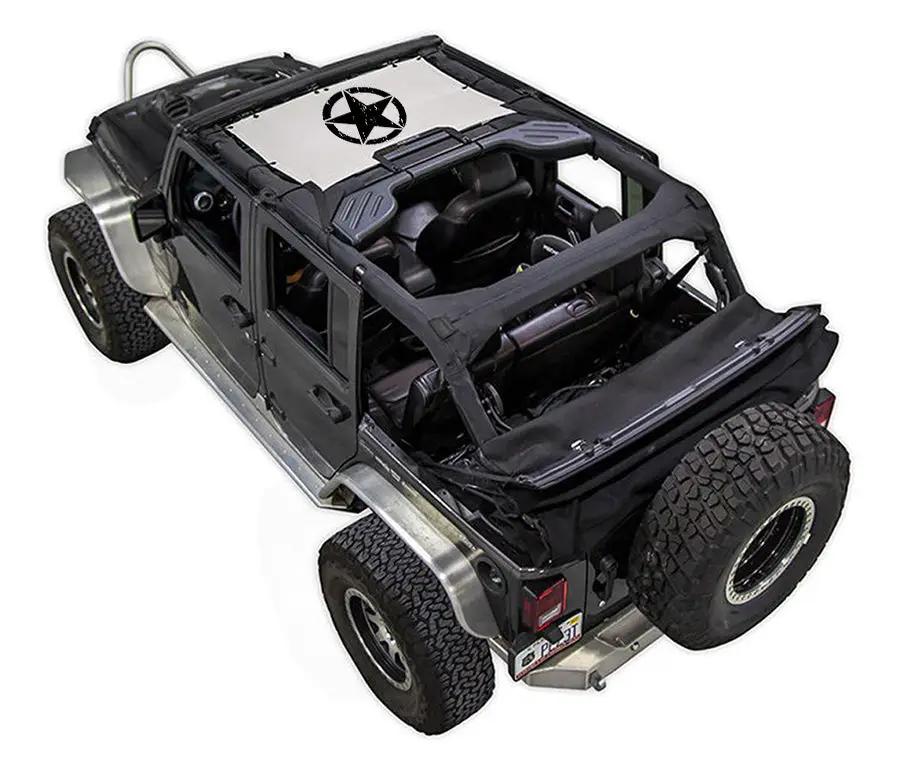 SpiderWebShade sun shade for Jeep Wrangler JKU 4-Door (2007–2017), black with star print
