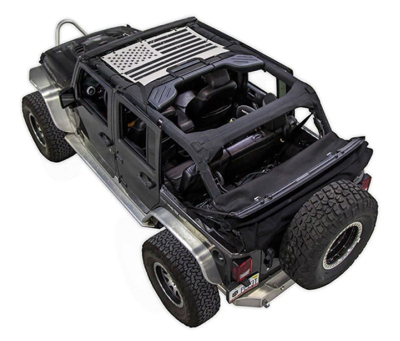 Sun shade SpiderWebShade for Jeep Wrangler JKU 4-Door with printed American flag top