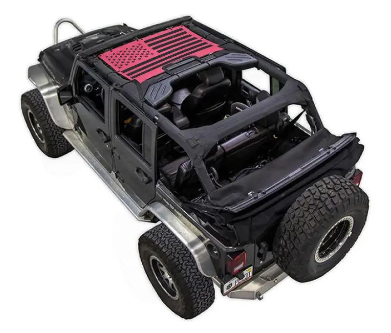 SpiderWebShade sun shade for Jeep Wrangler JKU 4-Door with stock printed American flag design
