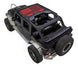 Sun shade for Jeep Wrangler JKU 4-Door by SPIDERWEBSHADE; black stock printed shade top with red American flag design.