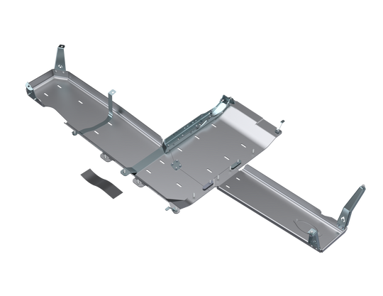 JLU 2.0L bellypan by Artec Industries, full undercarriage skid, silver steel with mounting brackets
