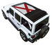 Sun shade SpiderWebShade for Jeep Wrangler JLU; stock printed flag design on Sky One-Touch Power Top.