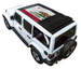 SpiderWebShade Sun Shade for Jeep Wrangler JLU; white Wrangler with folded black shade top and California flag print