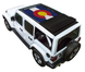 Sun shade top by SpiderWebShade on a white Jeep Wrangler JLU with Colorado flag print.