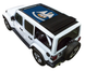 Sun shade for Jeep Wrangler JLU Sky One Touch Power Top by SpiderWebShade; blue printed shade top on white Jeep