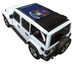 SPIDERWEBSHADE sun shade for Jeep Wrangler JLU Sky One Touch Power Top; stock printed shade top on white Jeep.
