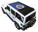Sunshade by SpiderWebShade for Jeep Wrangler JLU Sky One Touch Power Top; blue printed shade top with state seal